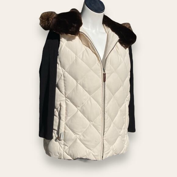 RALPH LAUREN Puffer Vest Small Faux Fur Hood Down Quilted Zip - Picture 5 of 7